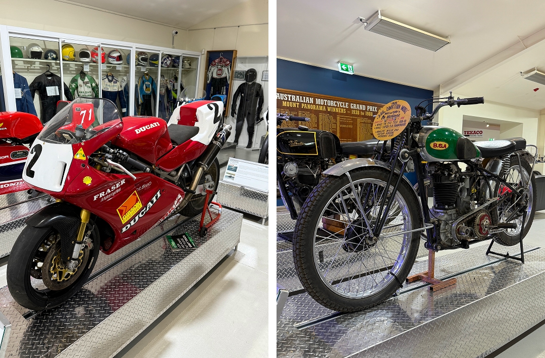Left: 1993 Ducati 888 Corse Superbike; races include 1994 Australian TT at Mt Panorama, Roy Leslie Right: 1935 BSA 350cc &lsquo;Competition Model&rsquo; R19; races include inaugural Easter 1838 race on Mt Panorama, Ron Mackenzie