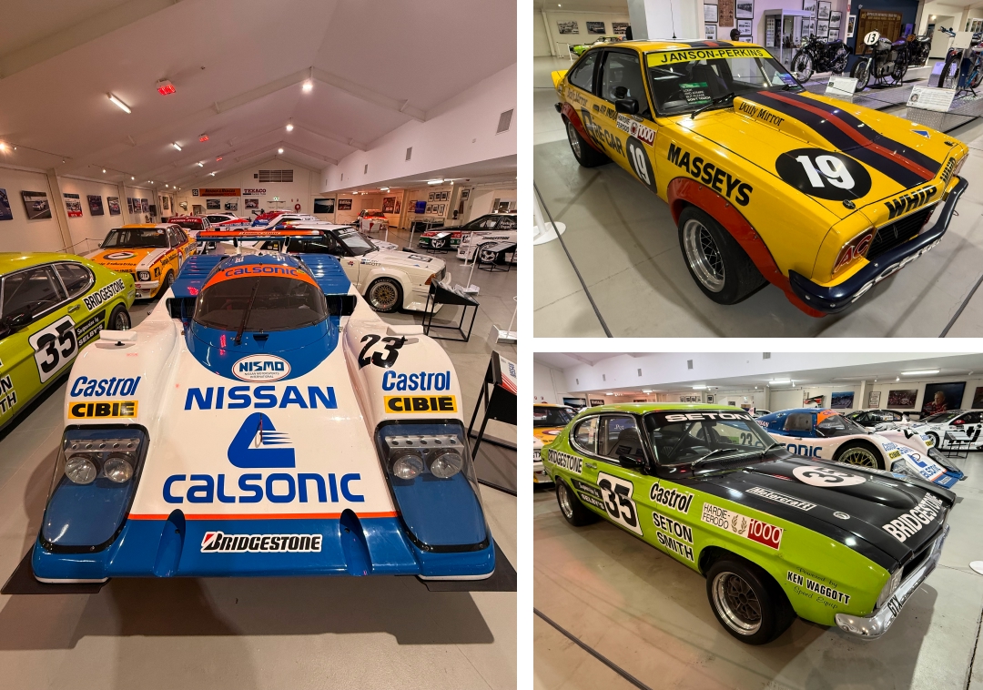 Left: 1988 R88C sportscar by Nissan; races include 1988 Le Mans 24 Hour, Kazuyoshi Hoshino, Taksa Wada and Aguri Suzuki; livery as for that race. Top Right: 1979 Holden LX Torana SS A9X; races include 1979 Hardie-Ferodo 1000, 2nd, Peter Janson & Larry Perkins; livery restored to that race Bottom Right: 1975 Ford Capri V6 Coupe; races include 1975 Hardie-Ferodo 1000, Barry &lsquo;Bo&rsquo; Seton & Don Smith, livery restored to that race &nbsp;