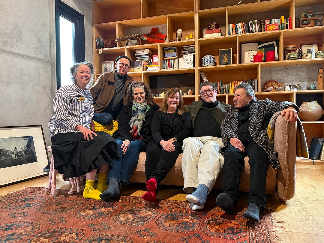 With the artists (L-R) Genevieve Carroll, Bill Moseley, Kim Deacon, Rosemary Valadon, Steven Cavanagh, Lino Alvarez, at the home of Genevieve & Bill