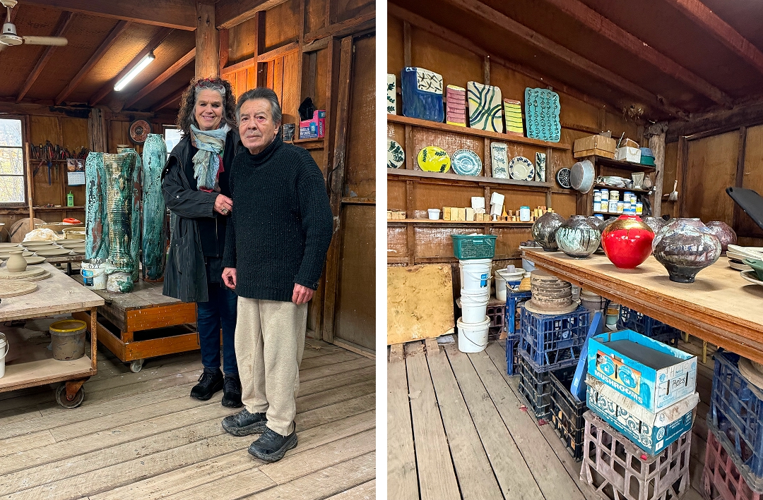 At the La Paloma studio beside Dennington&rsquo;s Cottage, with the artists Kim Deacon and Lino Alvarez